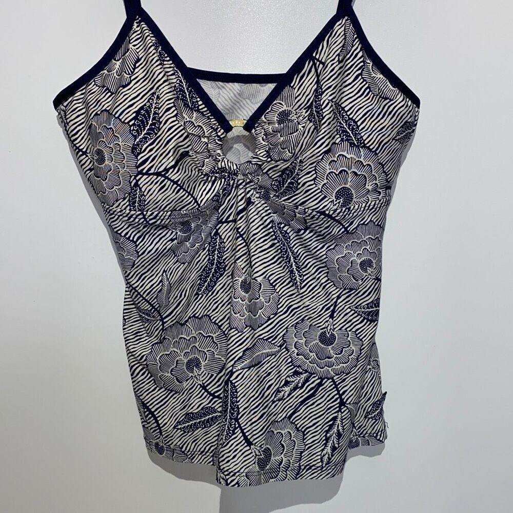 Nautica Womens Tankini Swimming Top Sleeveless V Neckline Floral Blue Size 18